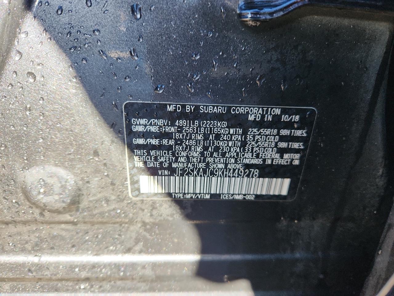 2019 Subaru Forester Sport VIN: JF2SKAJC9KH449278 Lot: 92718675