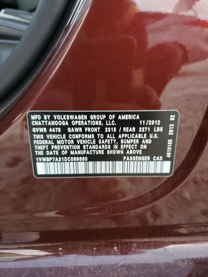 2013 Volkswagen Passat Se VIN: 1VWBP7A31DC069660 Lot: 93741055