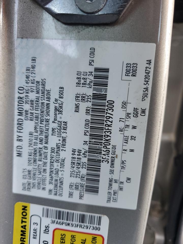 2015 Ford Fusion Titanium VIN: 3FA6P0K93FR297300 Lot: 93416965