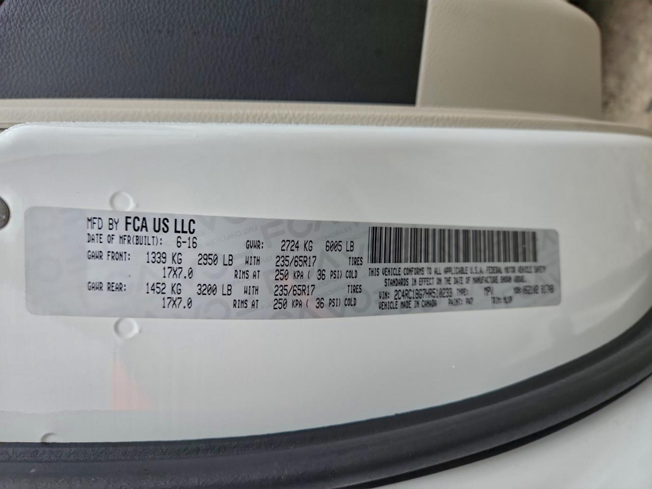 2017 Chrysler Pacifica Touring L VIN: 2C4RC1BG7HR510233 Lot: 94293595