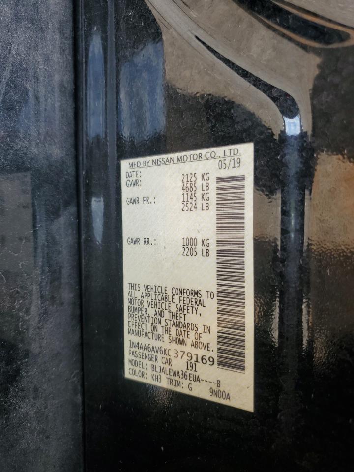 2019 Nissan Maxima S VIN: 1N4AA6AV6KC379169 Lot: 92173355