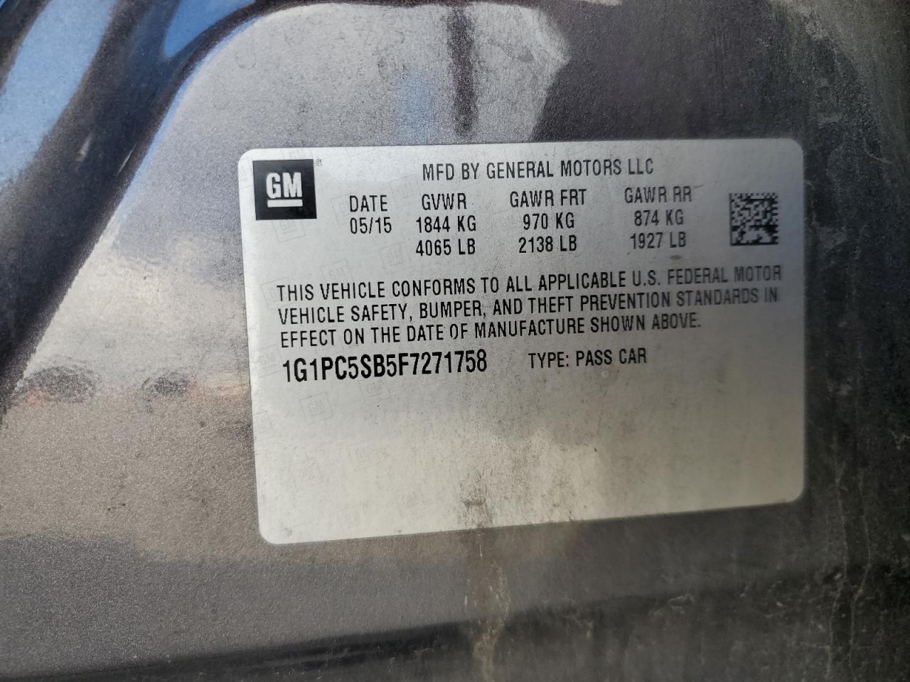 2015 Chevrolet Cruze Lt VIN: 1G1PC5SB5F7271758 Lot: 93702005