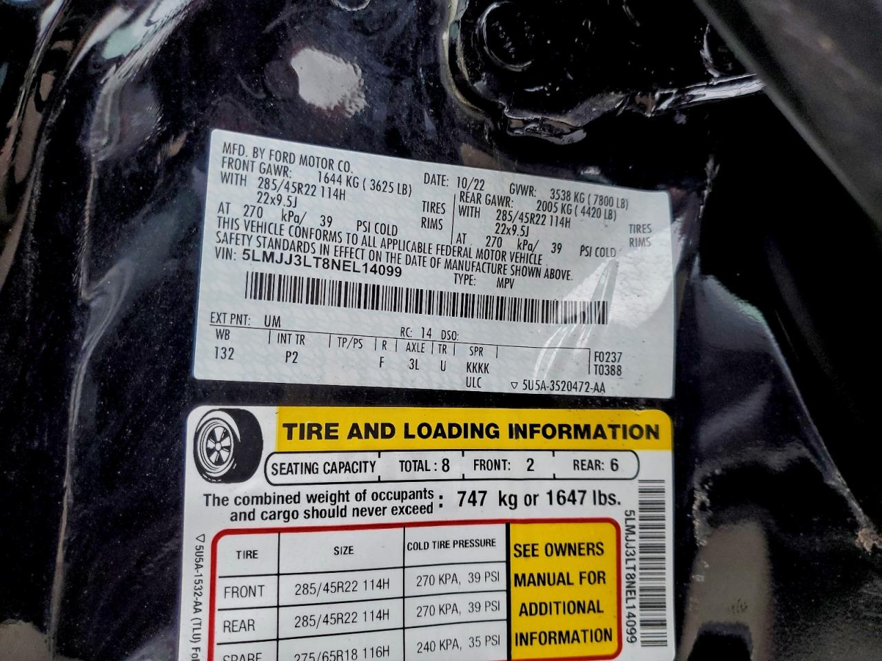 2022 Lincoln Navigator L Reserve VIN: 5LMJJ3LT8NEL14099 Lot: 94137835