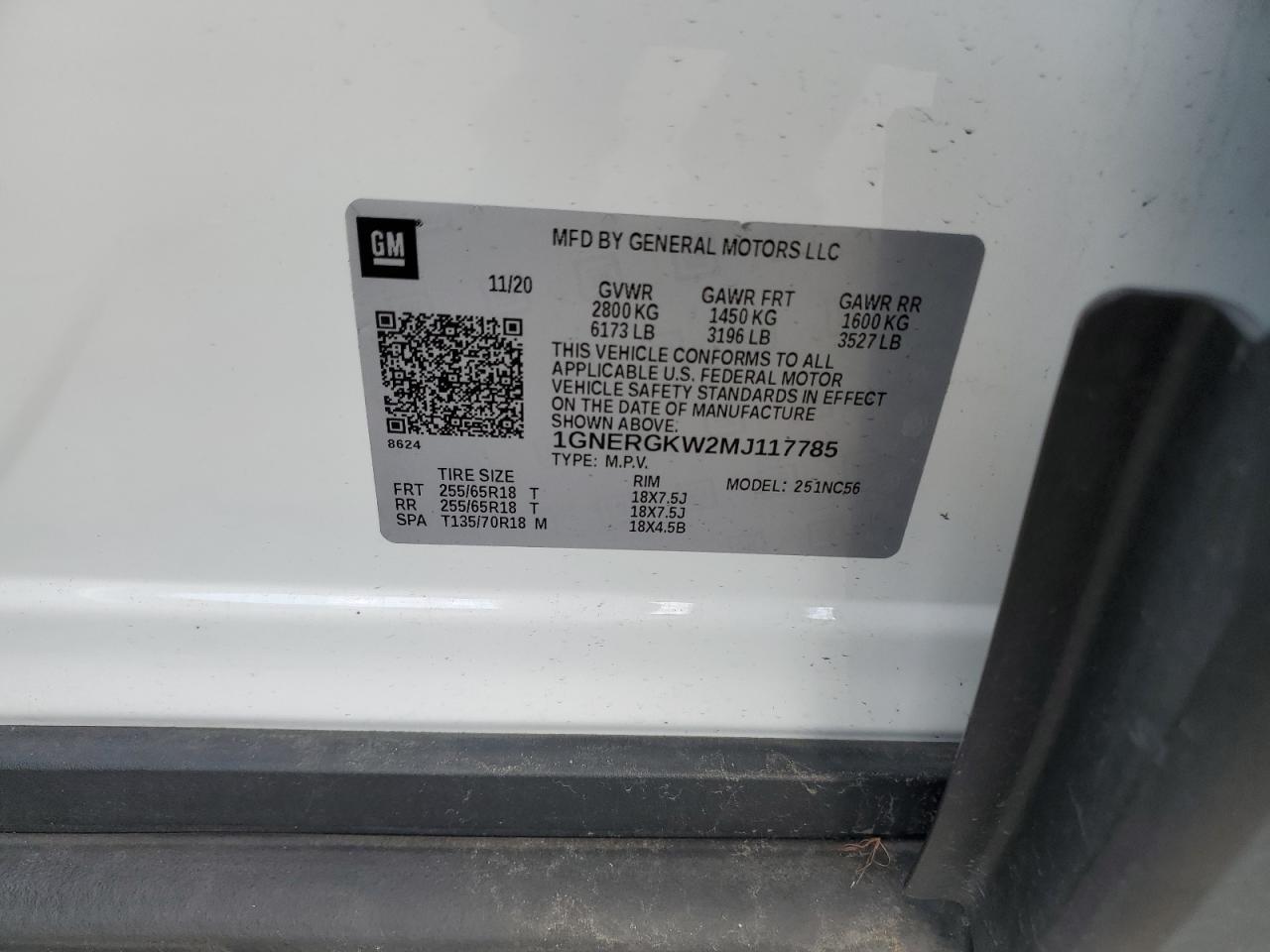 2021 Chevrolet Traverse Lt VIN: 1GNERGKW2MJ117785 Lot: 93346185