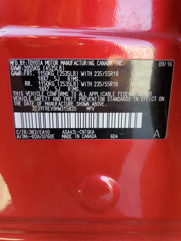 2017 Toyota Rav4 Limited VIN: 2T3YFREV9HW315820 Lot: 92346235