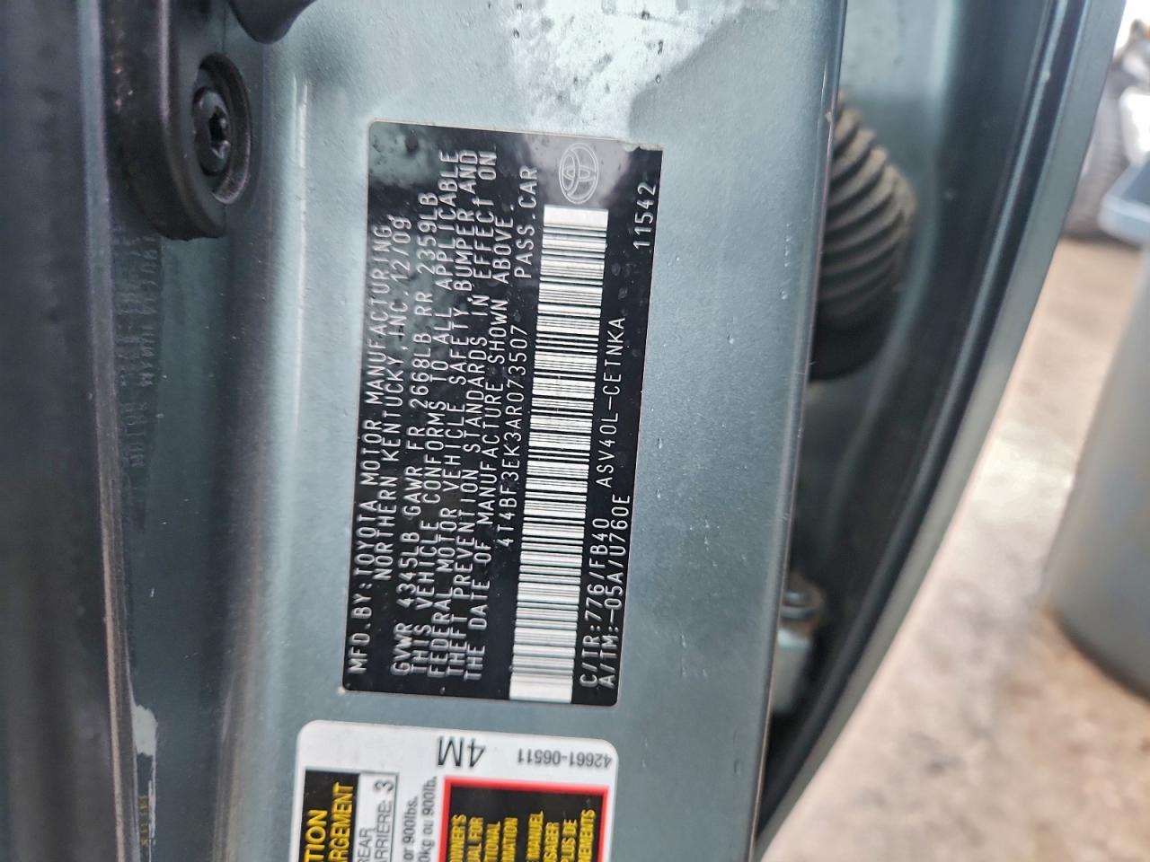 2010 Toyota Camry Base VIN: 4T4BF3EK3AR073507 Lot: 94247525