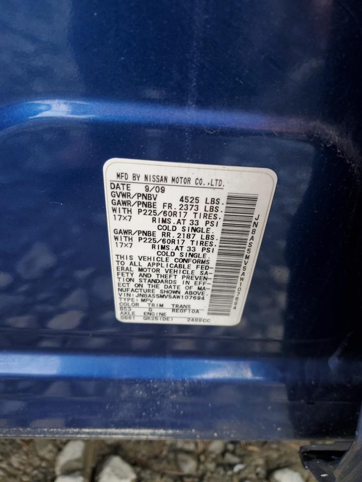 2010 Nissan Rogue S VIN: JN8AS5MV5AW107694 Lot: 91690265