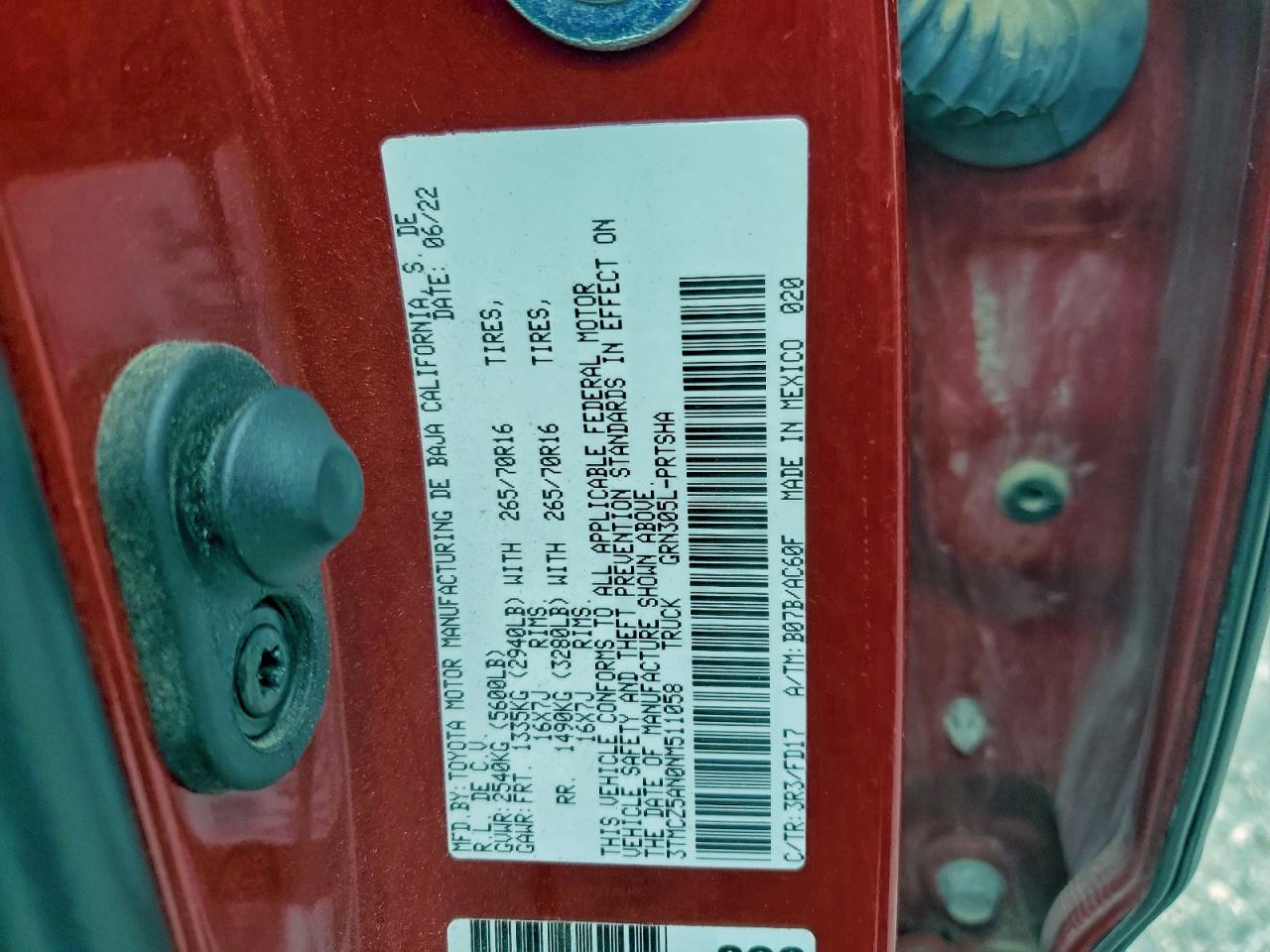 2022 Toyota Tacoma Double Cab VIN: 3TMCZ5AN0NM511058 Lot: 94151925