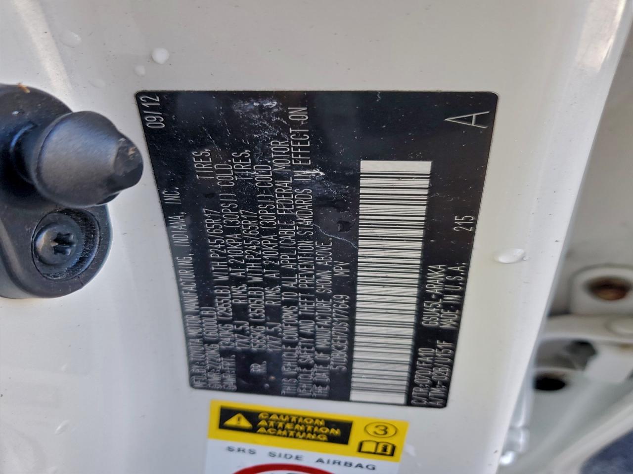 2013 Toyota Highlander Base VIN: 5TDBK3EH7DS177649 Lot: 94235165