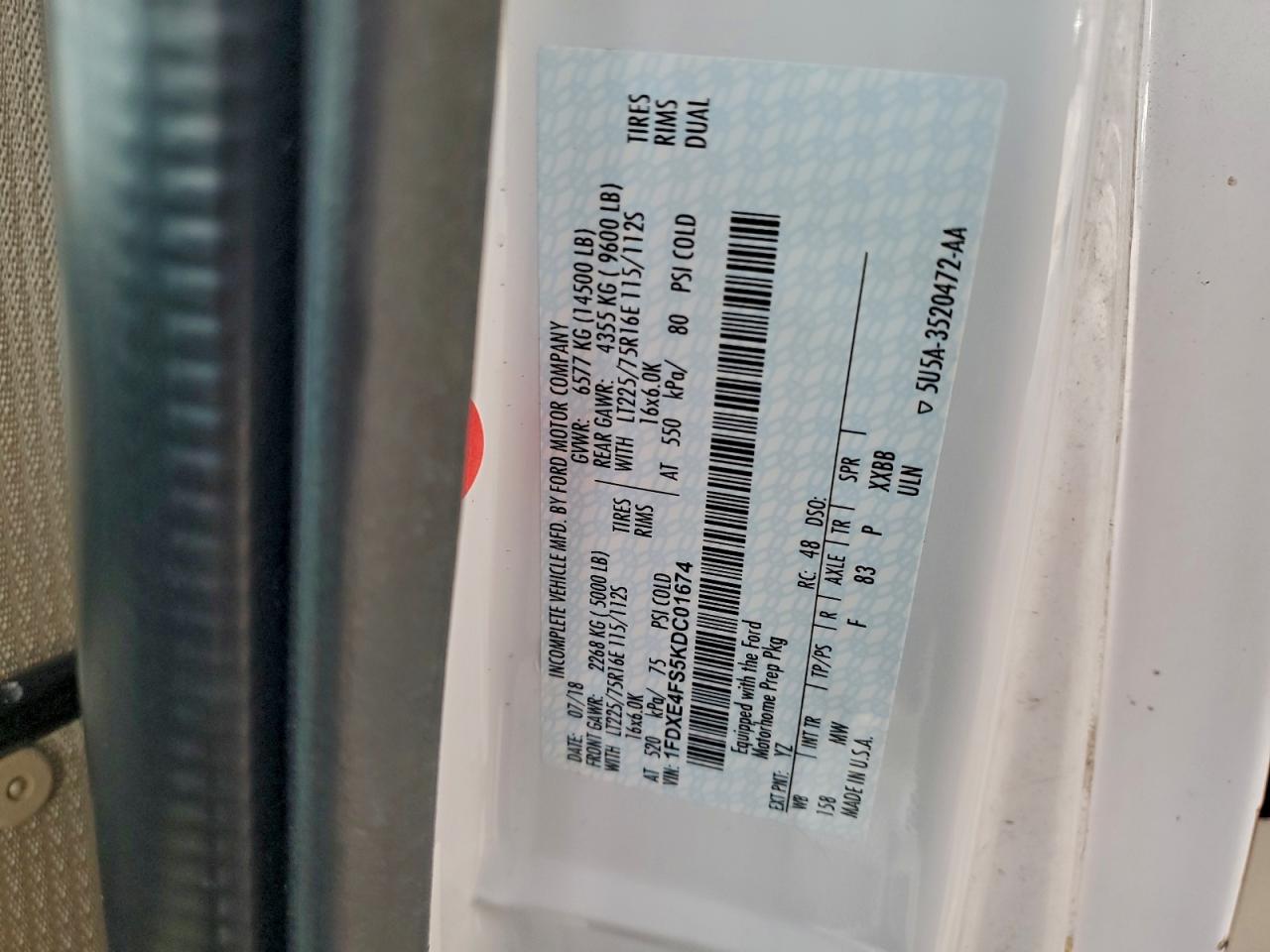 2019 Ford Econoline E450 Super Duty Cutaway Van VIN: 1FDXE4FS5KDC01674 Lot: 93635365