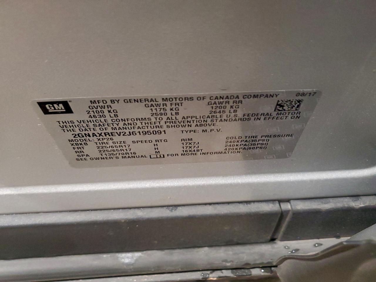 2018 Chevrolet Equinox Ls VIN: 2GNAXREV2J6195091 Lot: 93984885