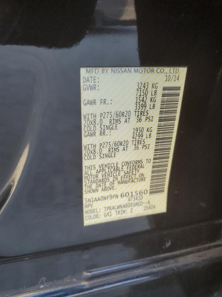 2015 Nissan Armada Platinum VIN: 5N1AA0NF9FN601560 Lot: 93281925