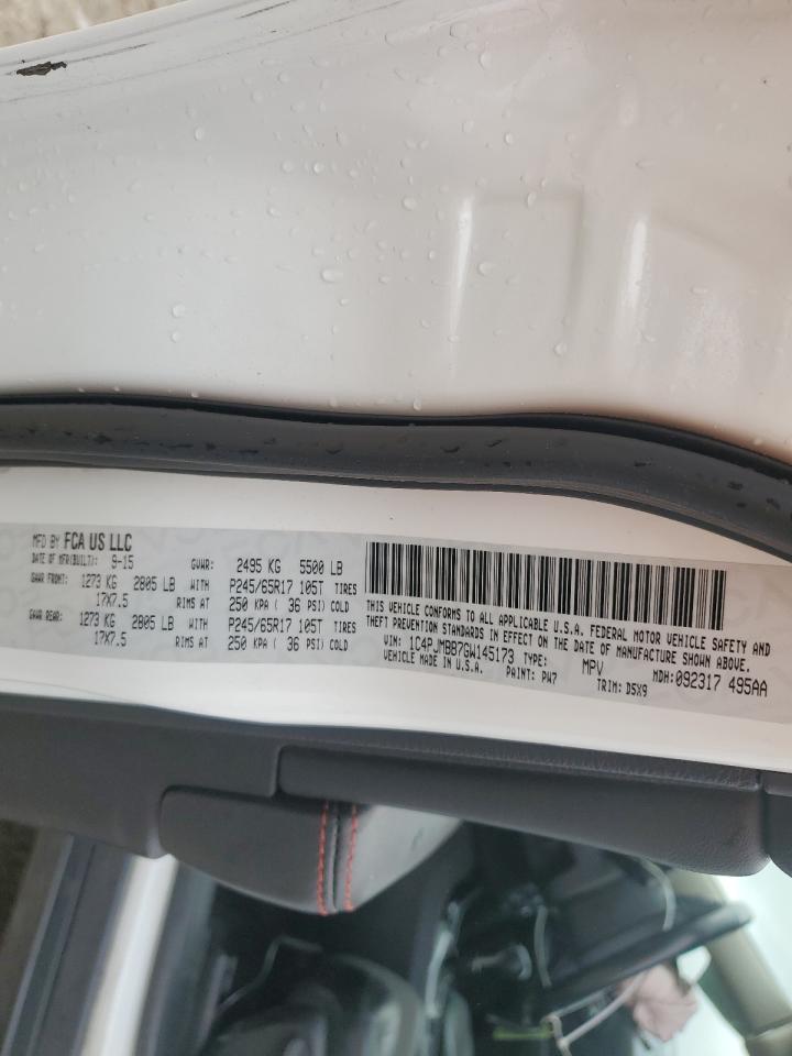 2016 Jeep Cherokee Trailhawk VIN: 1C4PJMBB7GW145173 Lot: 93566765