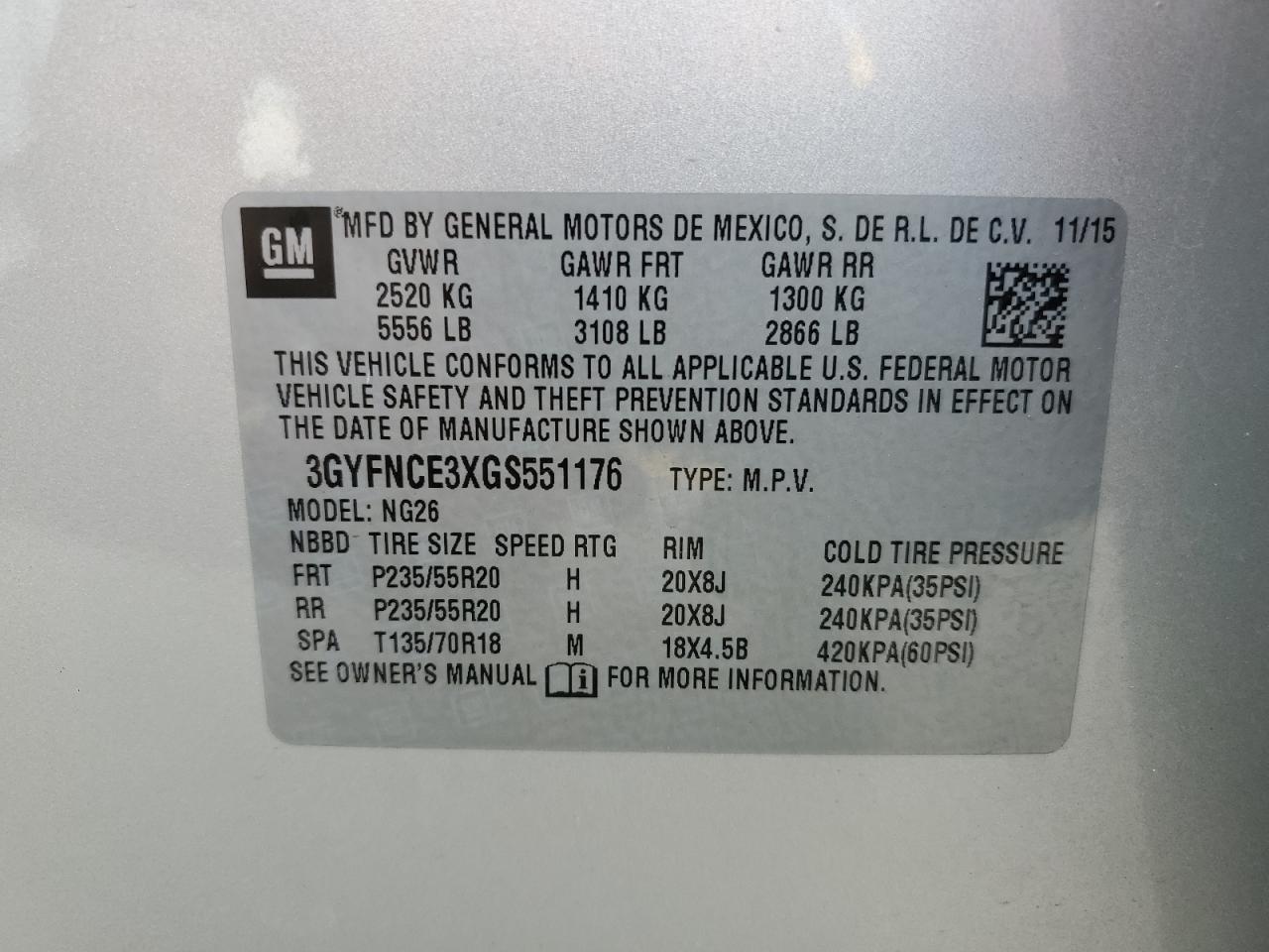 2016 Cadillac Srx Performance Collection VIN: 3GYFNCE3XGS551176 Lot: 92439815