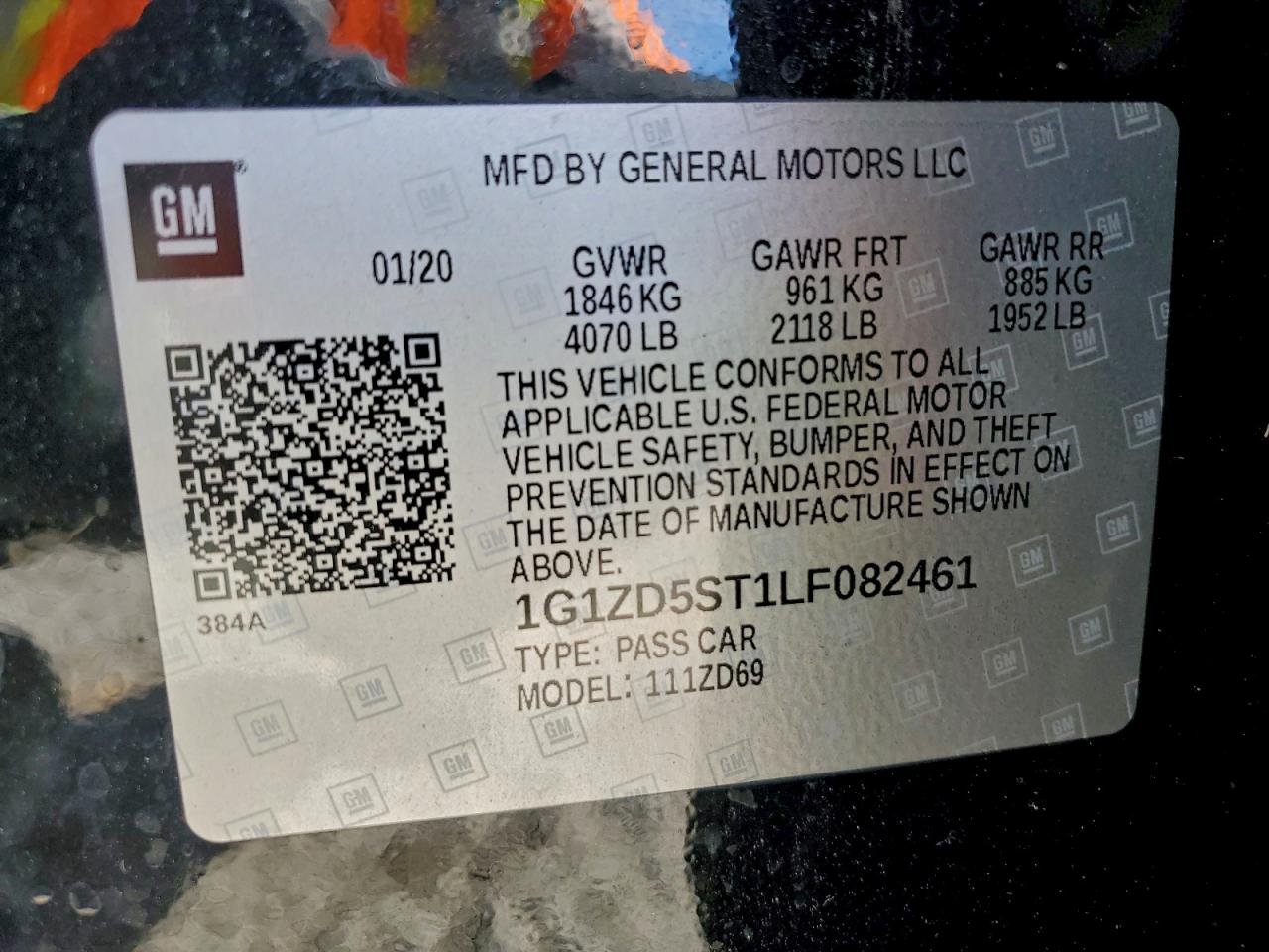 2020 Chevrolet Malibu Lt VIN: 1G1ZD5ST1LF082461 Lot: 94689875