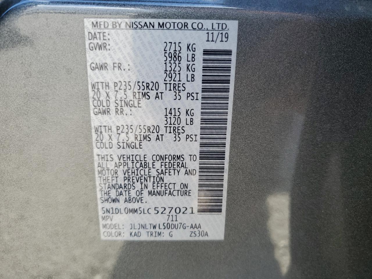 2020 Infiniti Qx60 Luxe VIN: 5N1DL0MM5LC527021 Lot: 91735515