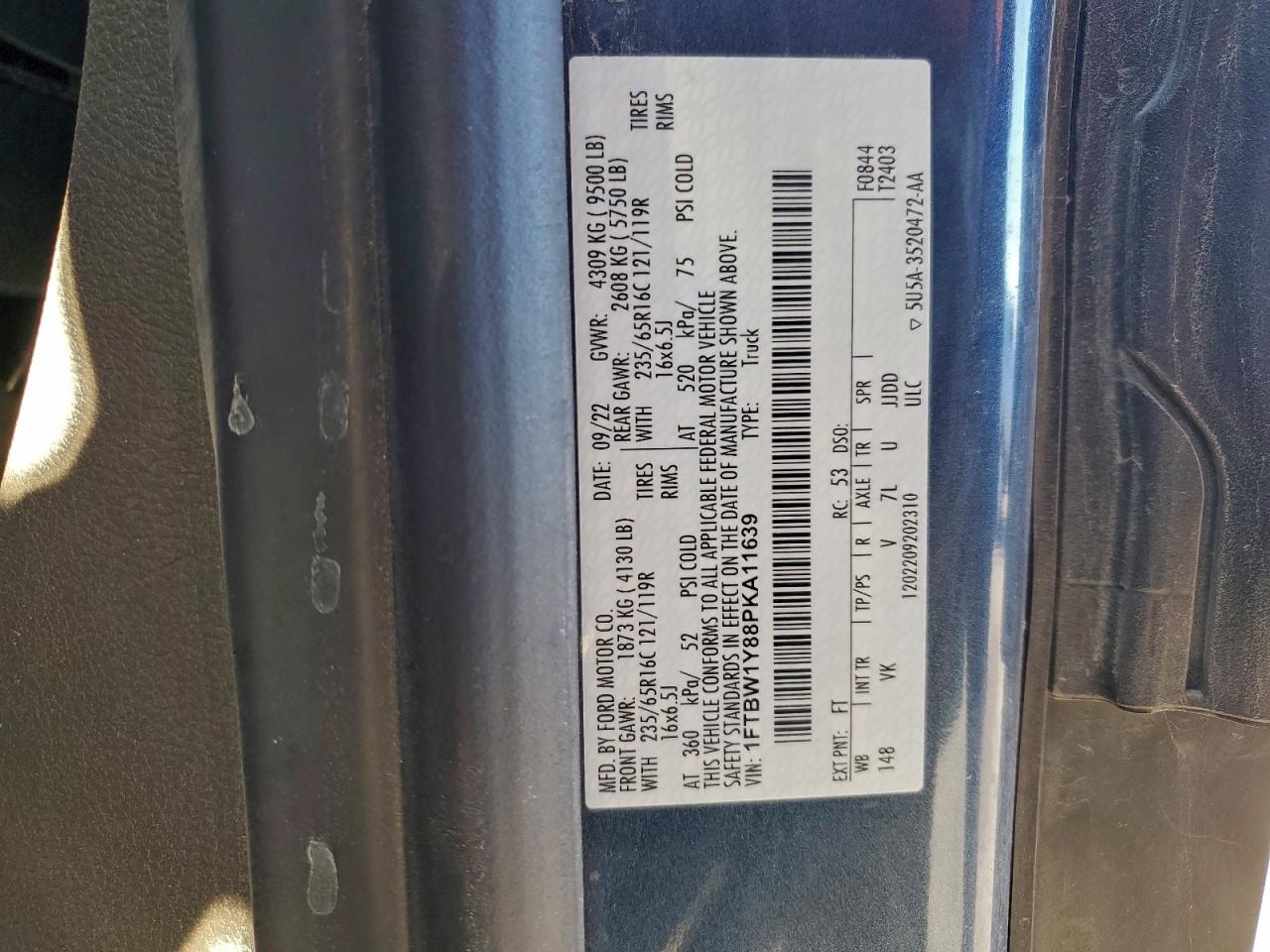 2023 Ford Transit T-350 VIN: 1FTBW1Y88PKA11639 Lot: 93769015