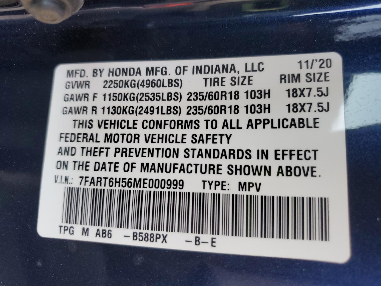 2021 Honda Cr-V Ex VIN: 7FART6H56ME000999 Lot: 92438355