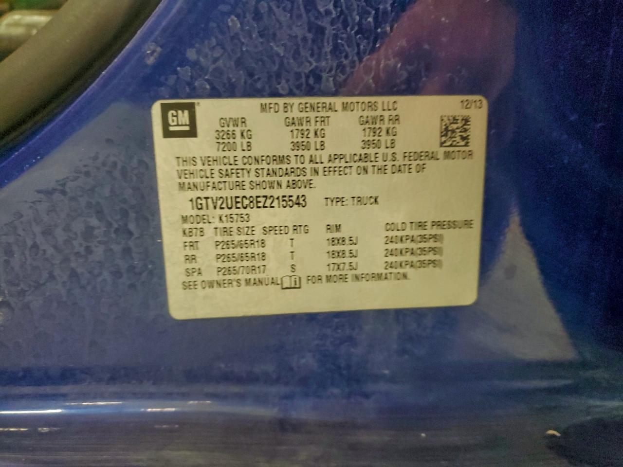 2014 GMC Sierra K1500 Sle VIN: 1GTV2UEC8EZ215543 Lot: 94161345
