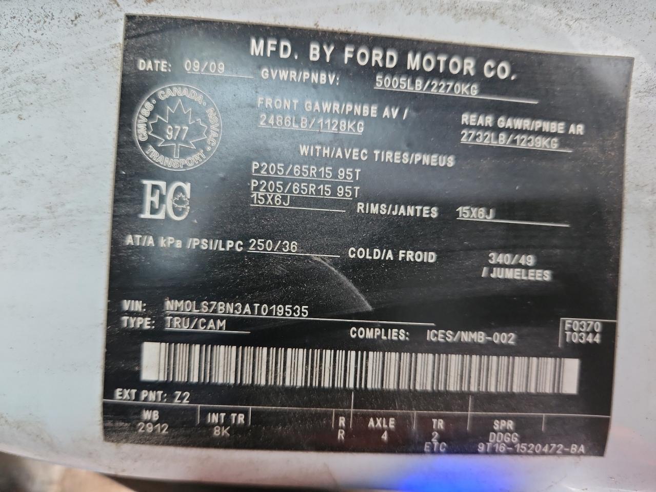 2010 Ford Transit Connect Xlt VIN: NM0LS7BN3AT019535 Lot: 93533965