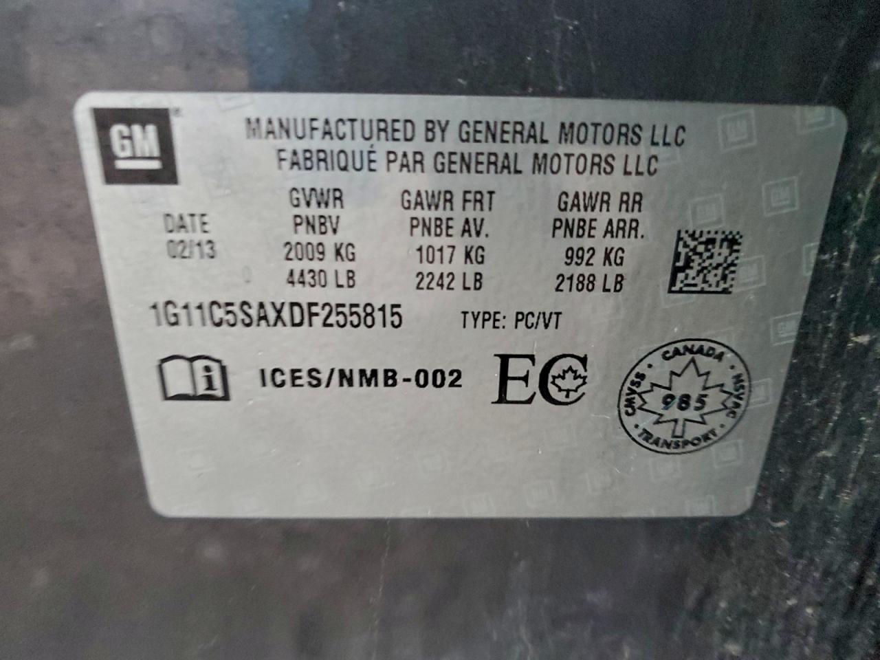 2013 Chevrolet Malibu 1Lt VIN: 1G11C5SAXDF255815 Lot: 94476755