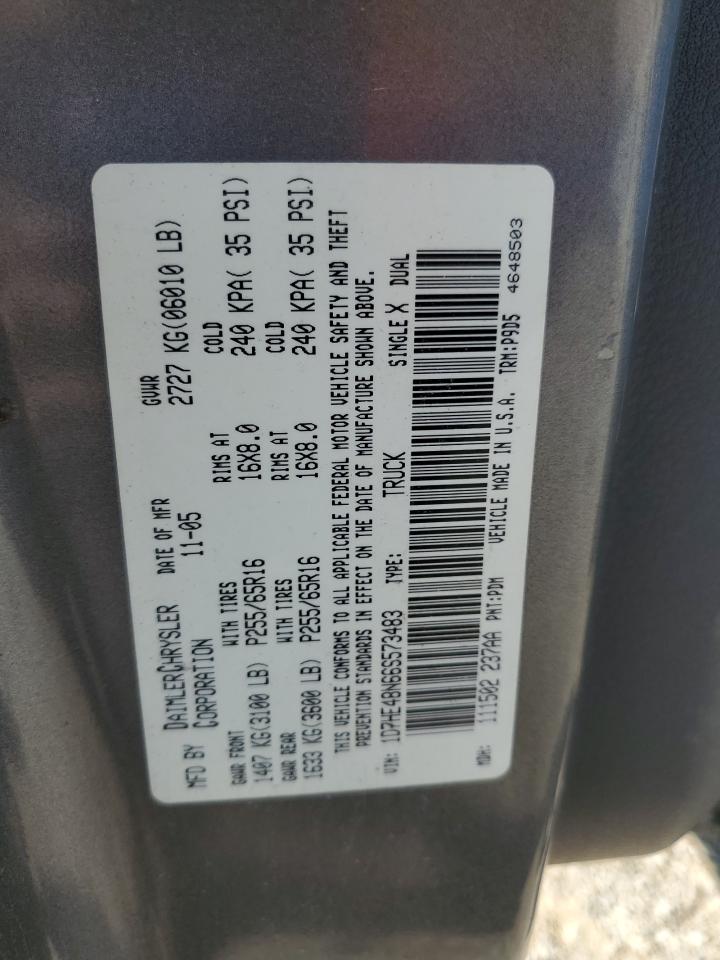 2006 Dodge Dakota Quad Slt VIN: 1D7HE48N66S573483 Lot: 89686115