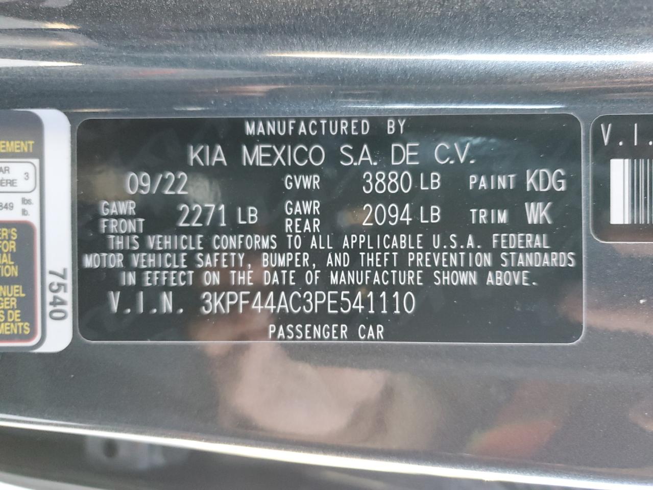 2023 Kia Forte Gt VIN: 3KPF44AC3PE541110 Lot: 90640785