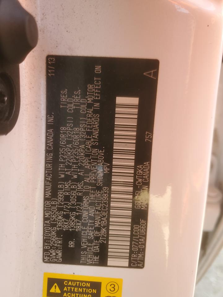 2014 Lexus Rx 350 Base VIN: 2T2BK1BA3EC239839 Lot: 91984985