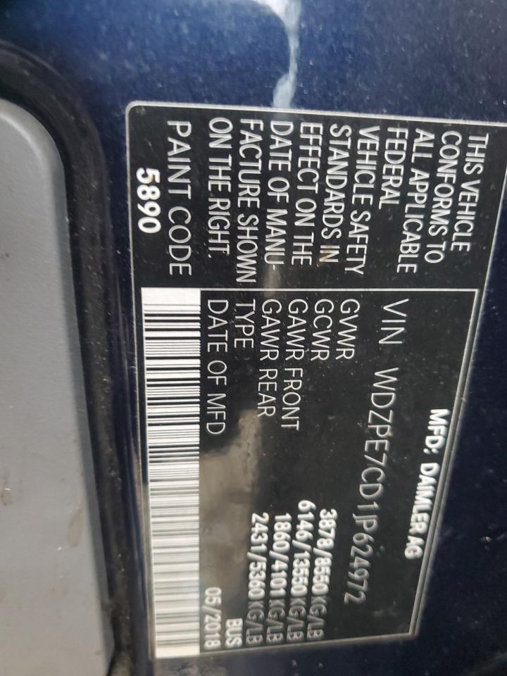 2018 Mercedes-Benz Sprinter 2500 VIN: WDZPE7CDLJP624972 Lot: 93316855