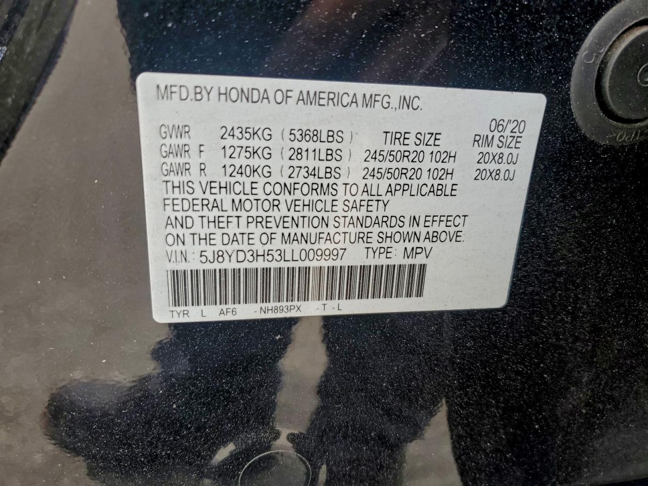 2020 Acura Mdx Technology VIN: 5J8YD3H53LL009997 Lot: 94531555