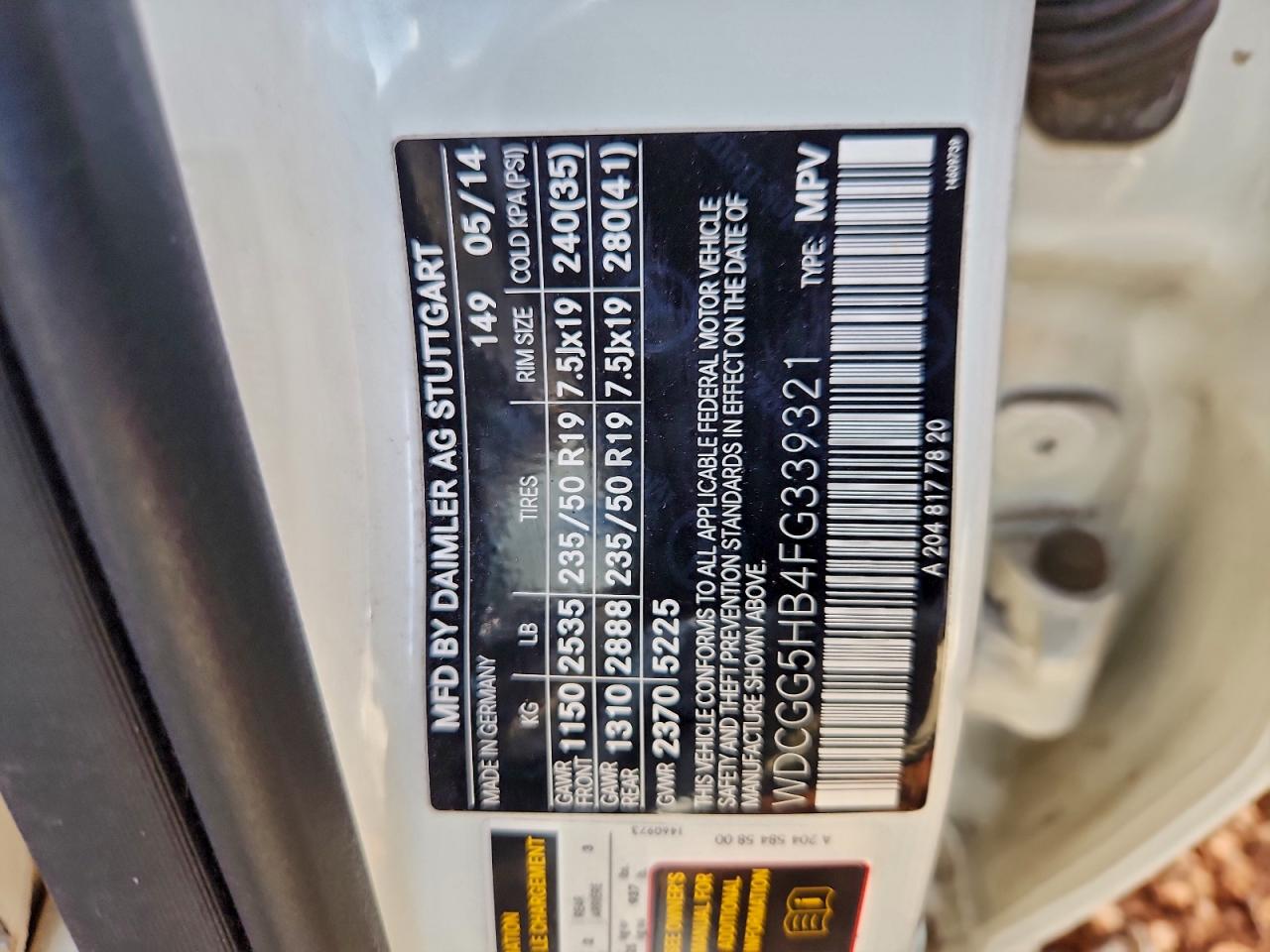 2015 Mercedes-Benz Glk 350 VIN: WDCGG5HB4FG339321 Lot: 92681325