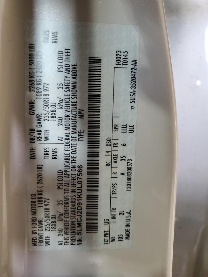 2019 Lincoln Mkc Select VIN: 5LMCJ2D91KUL07566 Lot: 91240125