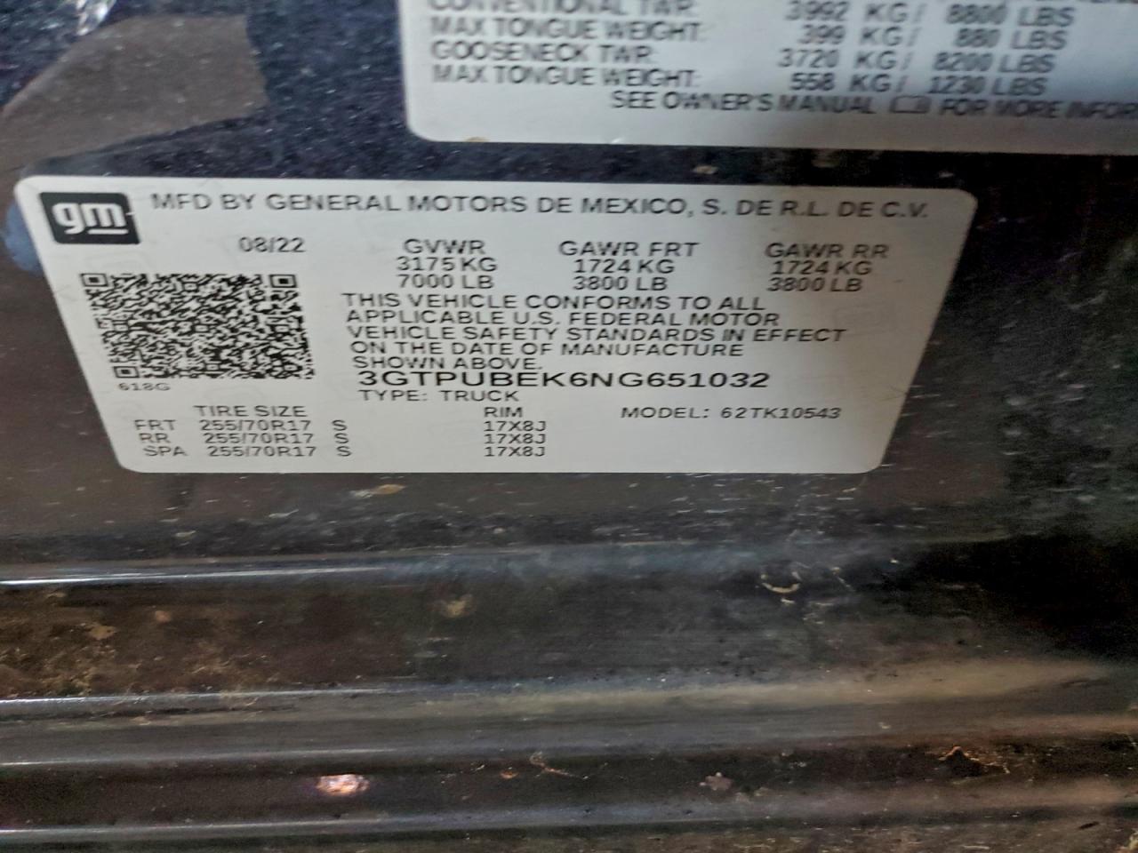 2022 GMC Sierra K1500 Sle VIN: 3GTPUBEK6NG651032 Lot: 94142055