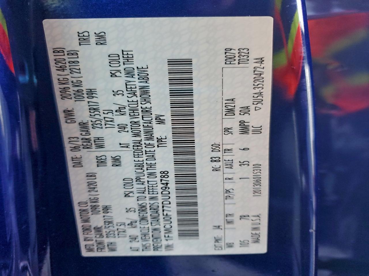 2013 Ford Escape S VIN: 1FMCU0F77DUD94788 Lot: 94126595