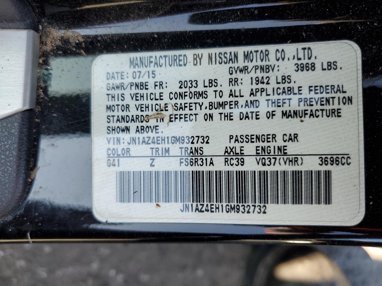 2016 Nissan 370Z Base VIN: JN1AZ4EH1GM932732 Lot: 91223465