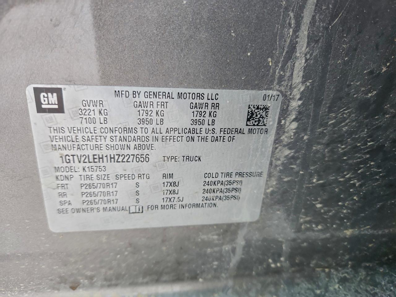 2017 GMC Sierra K1500 VIN: 1GTV2LEH1HZ227656 Lot: 93460625