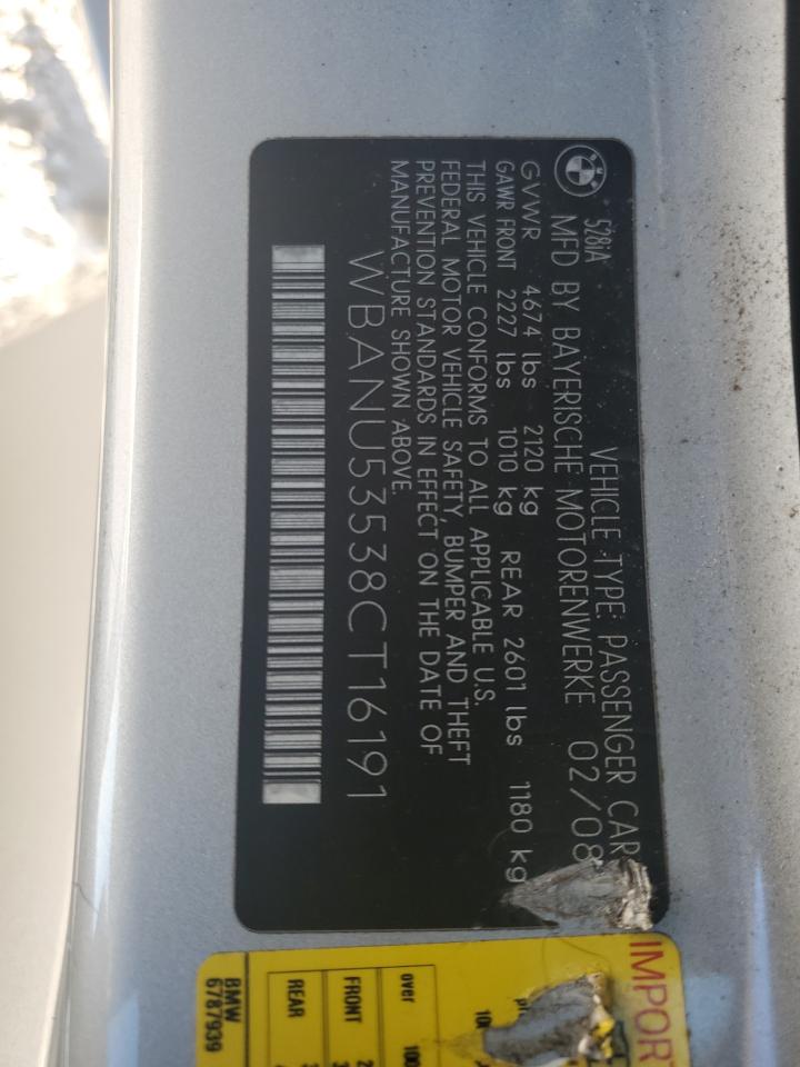 2008 BMW 528 I VIN: WBANU53538CT16191 Lot: 92161085