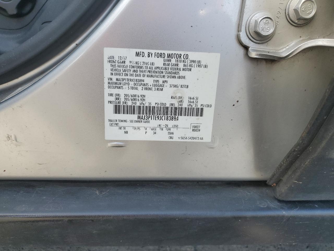 2018 Ford Ecosport Se VIN: MAJ3P1TE9JC183894 Lot: 90945465