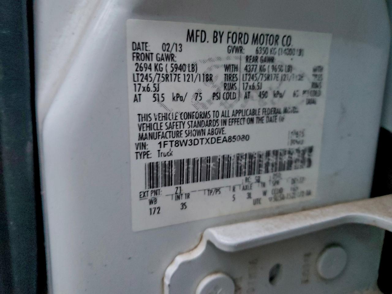 2013 Ford F350 Super Duty VIN: 1FT8W3DTXDEA85980 Lot: 92605565