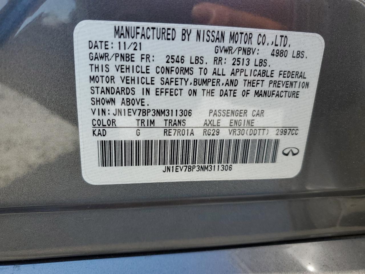 2022 Infiniti Q50 Luxe VIN: JN1EV7BP3NM311306 Lot: 91746085