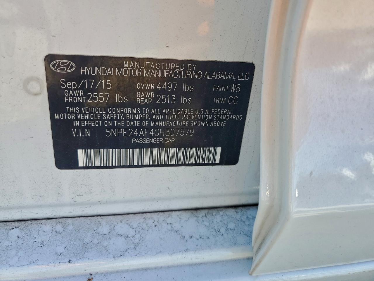 2016 Hyundai Sonata Se VIN: 5NPE24AF4GH307579 Lot: 94761395