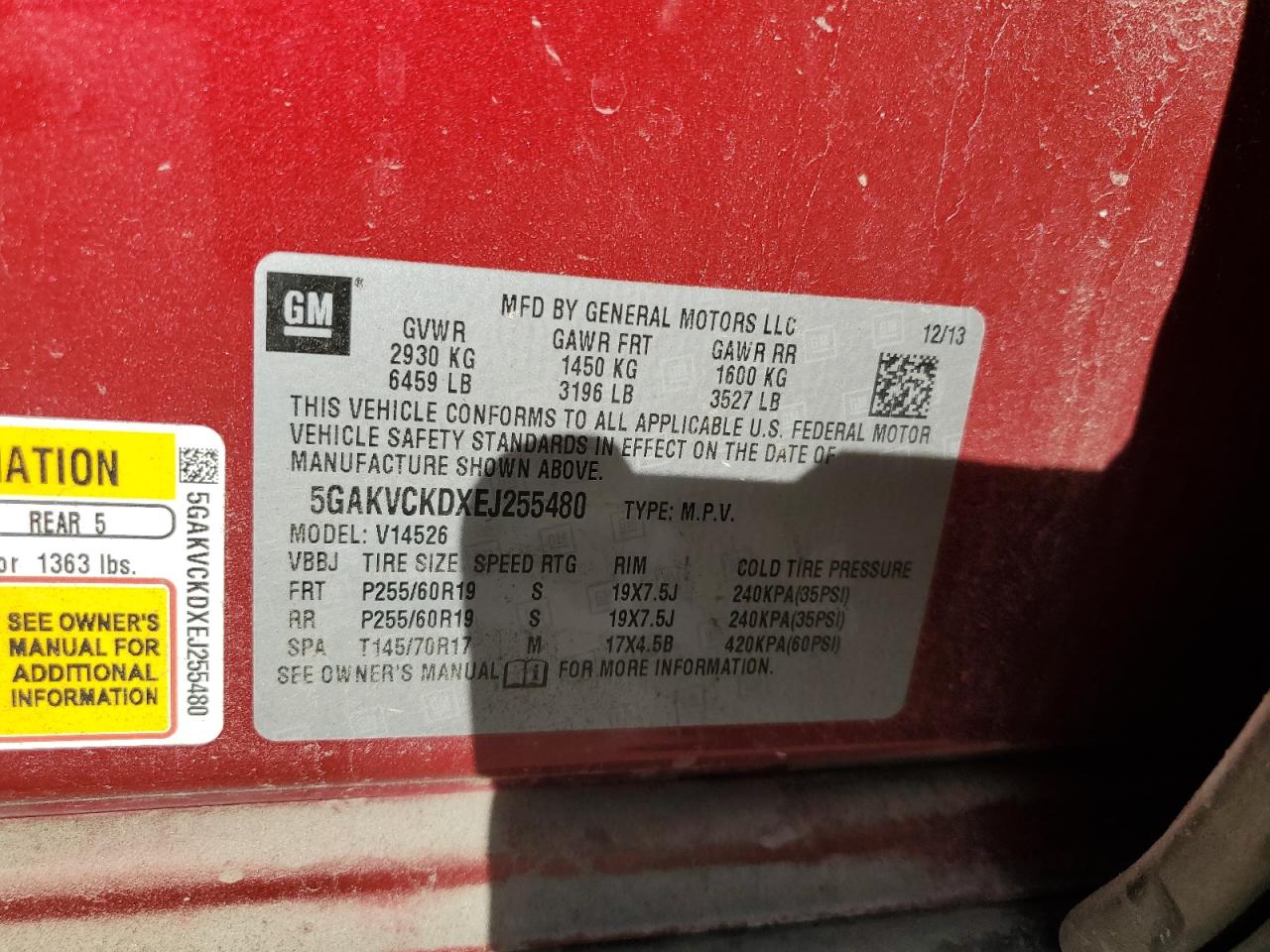 2014 Buick Enclave VIN: 5GAKVCKDXEJ255480 Lot: 92070275