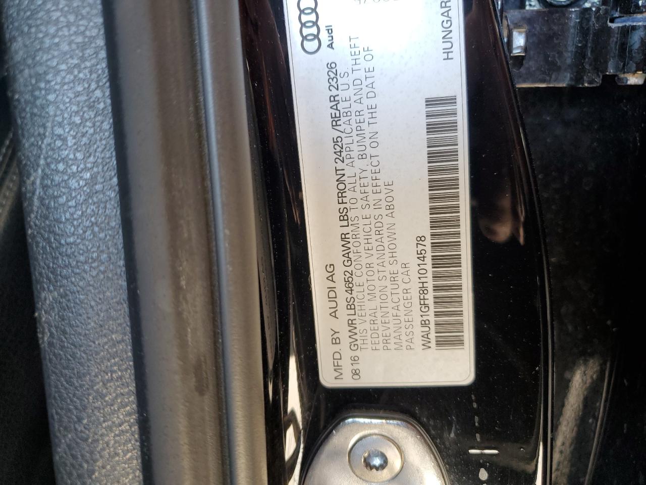 2017 Audi S3 Premium Plus VIN: WAUB1GFF8H1014578 Lot: 91119095