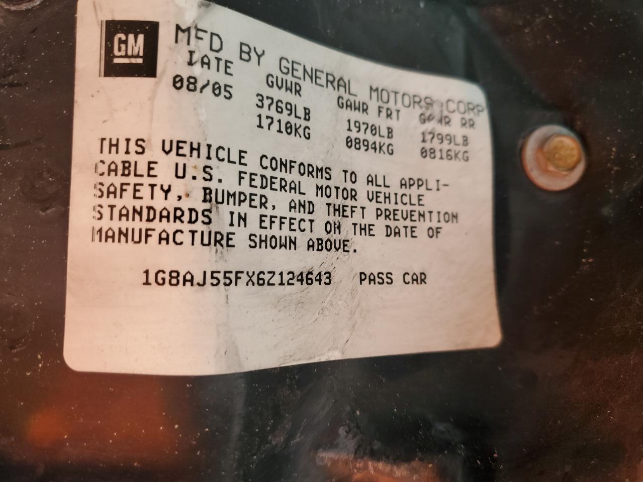 2006 Saturn Ion Level 2 VIN: 1G8AJ55FX6Z124643 Lot: 92159025