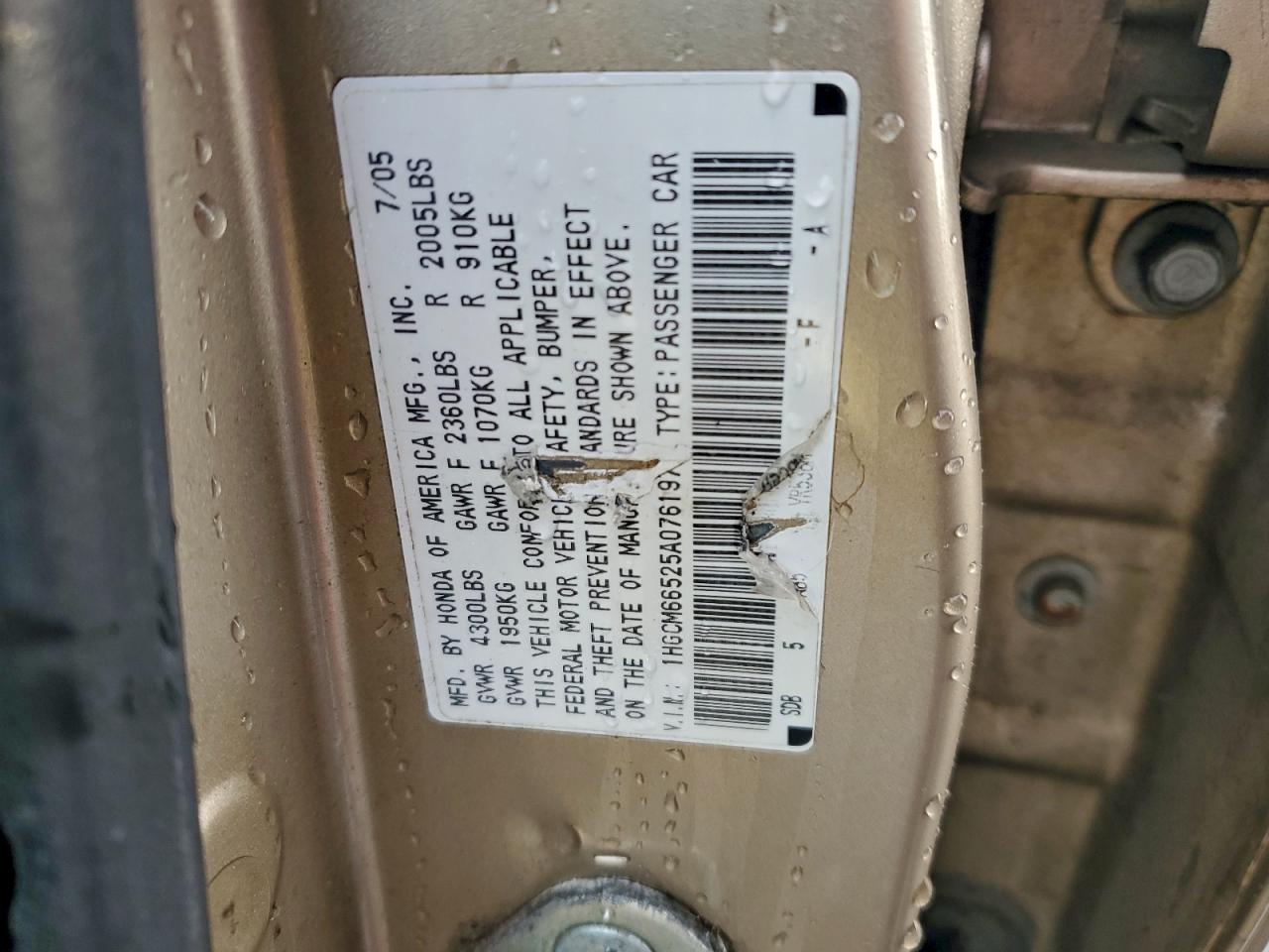 2005 Honda Accord Ex VIN: 1HGCM66525A076197 Lot: 93853185