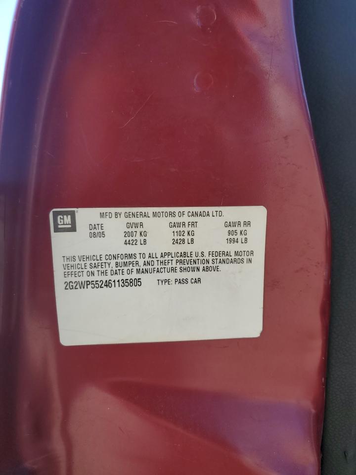 2006 Pontiac Grand Prix VIN: 2G2WP552461135805 Lot: 91267865