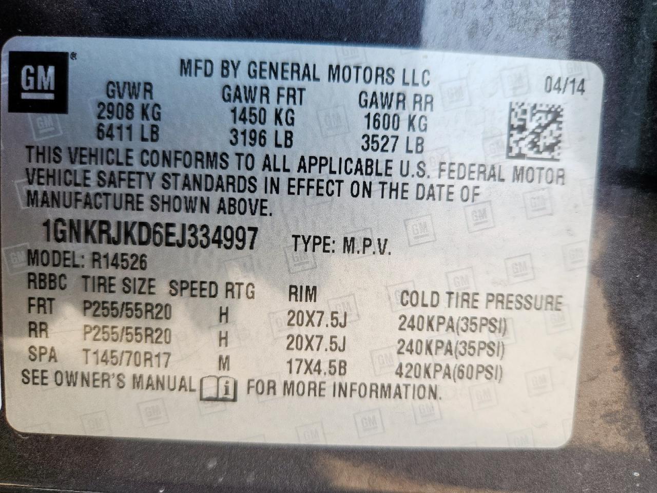 2014 Chevrolet Traverse Ltz VIN: 1GNKRJKD6EJ334997 Lot: 93338245