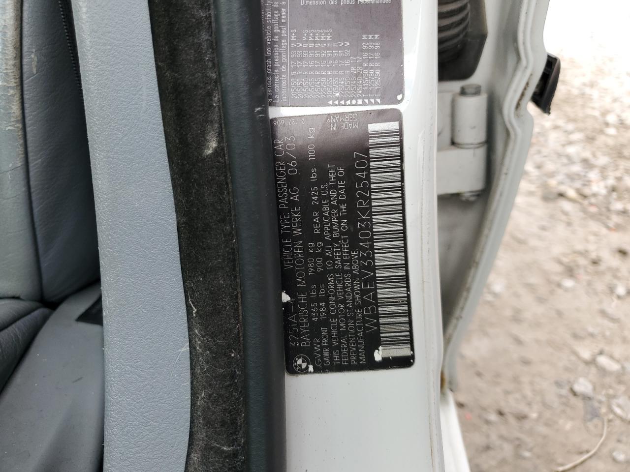 2003 BMW 325 I VIN: WBAEV33403KR25407 Lot: 91111125