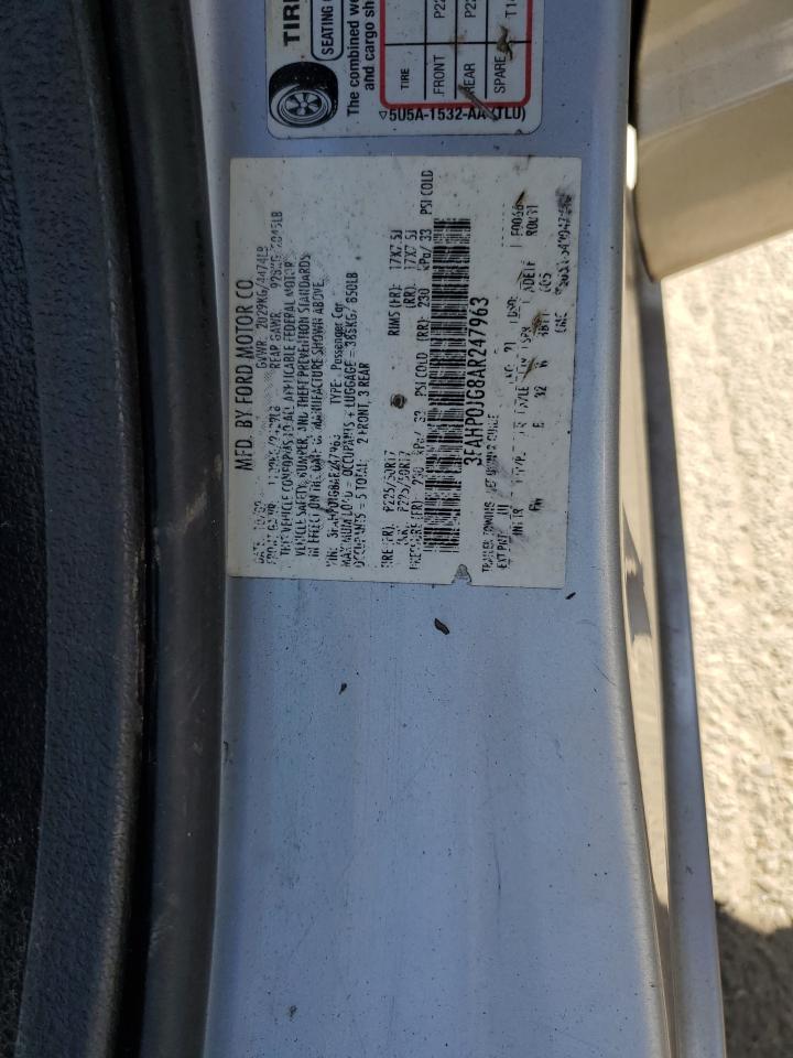 2010 Ford Fusion Sel VIN: 3FAHP0JG8AR247963 Lot: 92614545