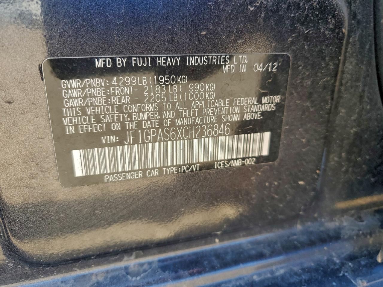 2012 Subaru Impreza Sport Limited VIN: JF1GPAS6XCH236846 Lot: 93842325